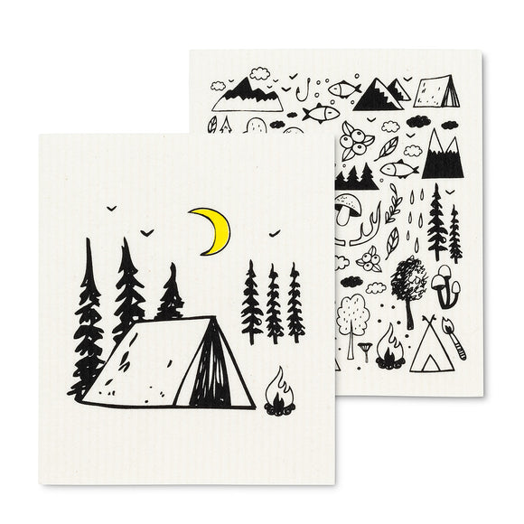 Torchons motifs camping, ensemble de 2